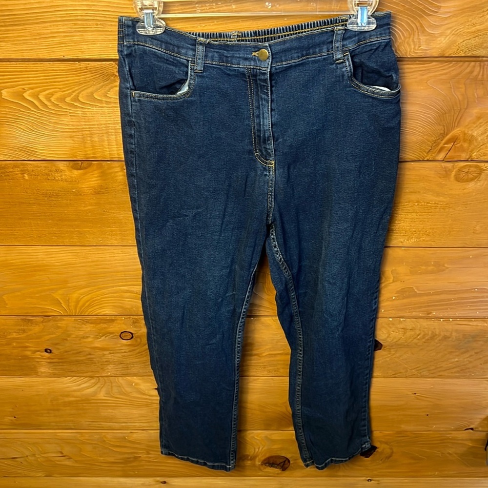 Blair Back Elastic Straight Women's 12 Dark Wash Blue Denim jeans straight leg